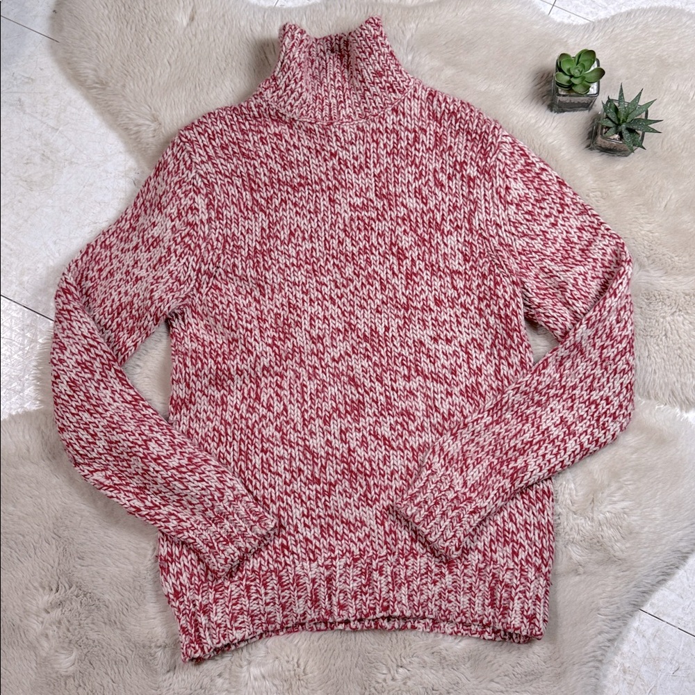 Eddie Bauer Vintage Chunky Knit Red White Lambswool Angora Sweater Medium